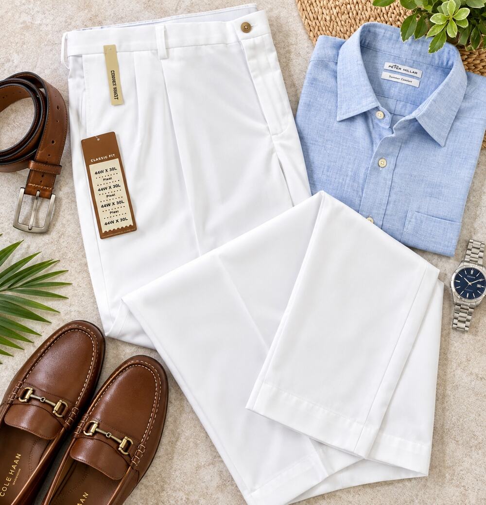 NWT Haggar Cool 18 White Pleated Pants 44x30